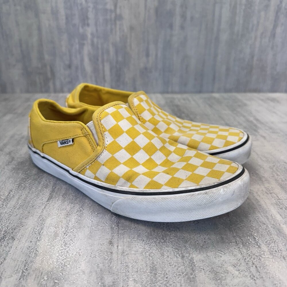 Vans Off the Wall Classic Slip On Shoes Womens 8 Yellow White Checkered Sneaker